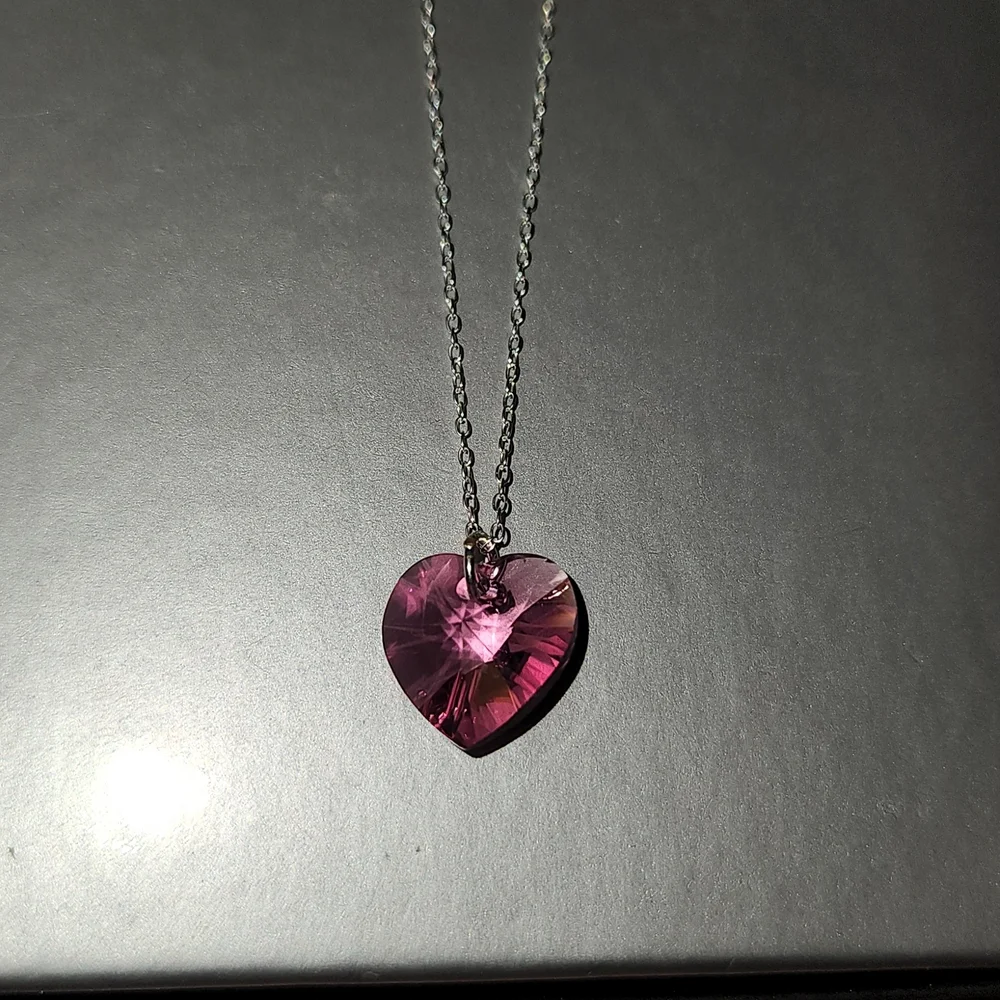 Macy's Crystal Heart Crystal 18" Pendant Necklace in Sterling Silver Pink - Picture 1 of 3